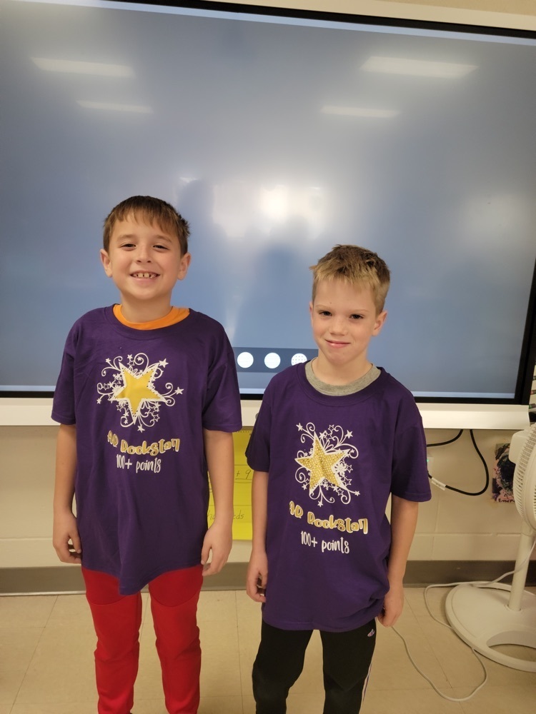 We have some 2nd grade reading 📖 rock stars ⭐️  Together these two students have over 300 AR points. Check out their awesome shirts purchase by their teacher!